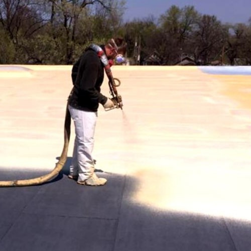 Spray Foam Roofing Application in Progress.